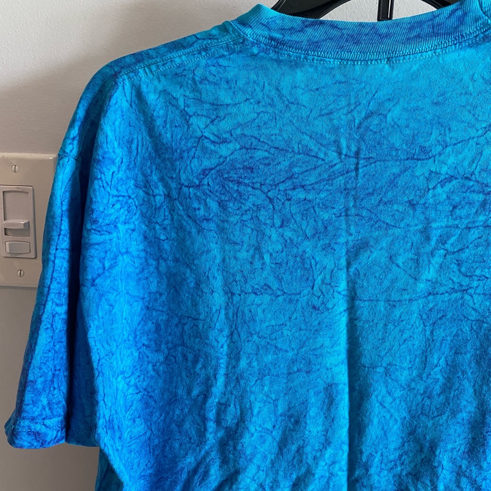 Vintage Tribal Style Bohemian Teal Blue Feather Print Short Sleeve Tshirt - Picture 4 of 6